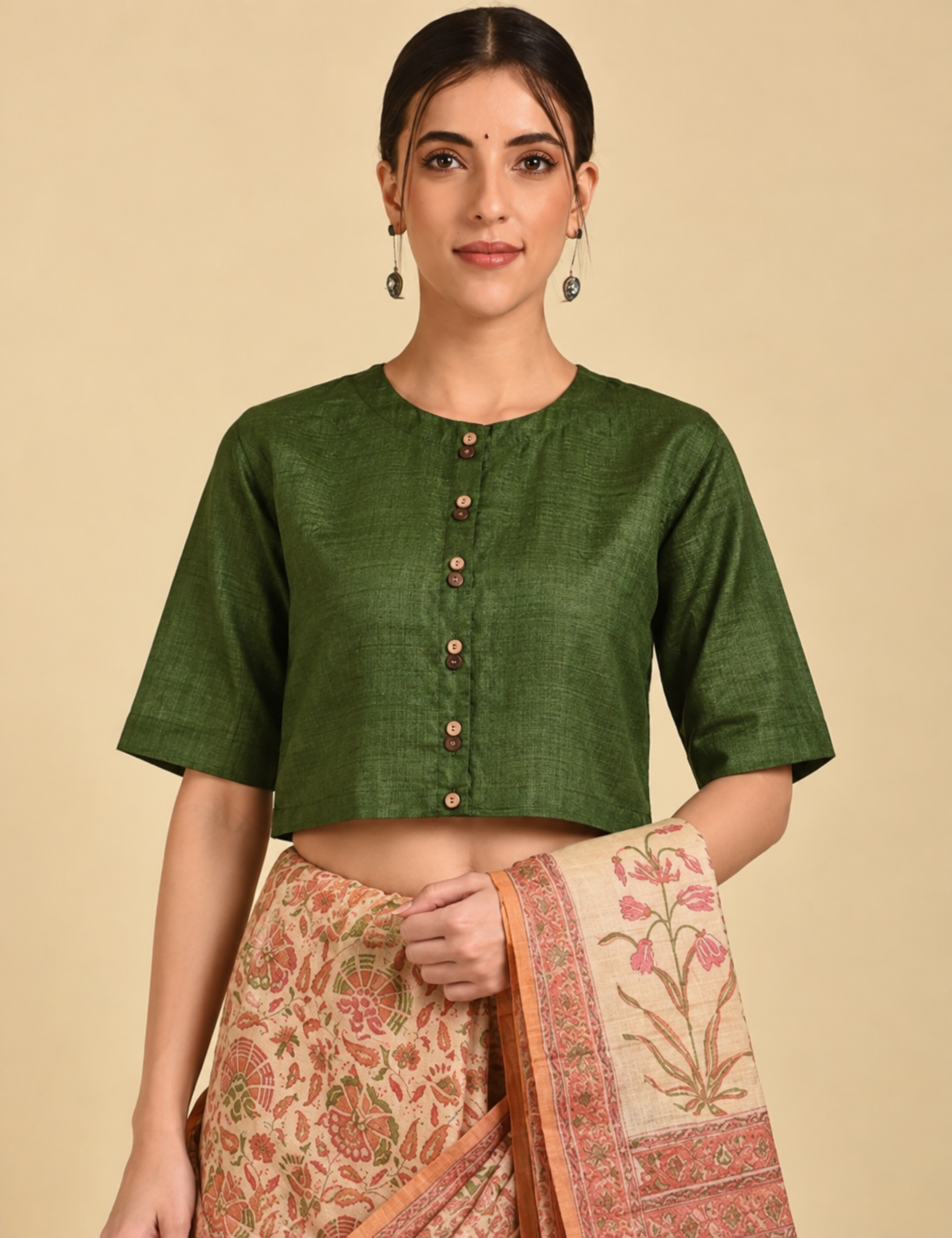 Green 100 % Silk Tussar Blouse