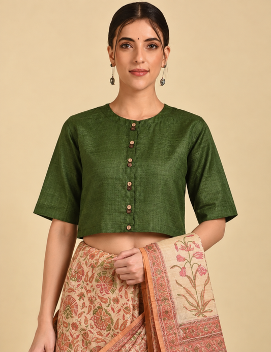 Green 100 % Silk Tussar Blouse