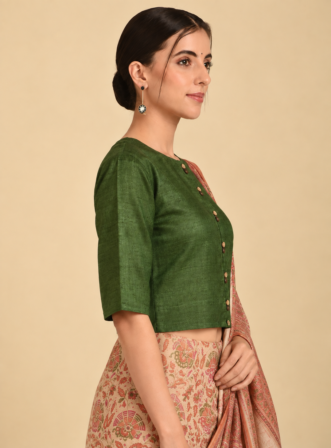 Green 100 % Silk Tussar Blouse