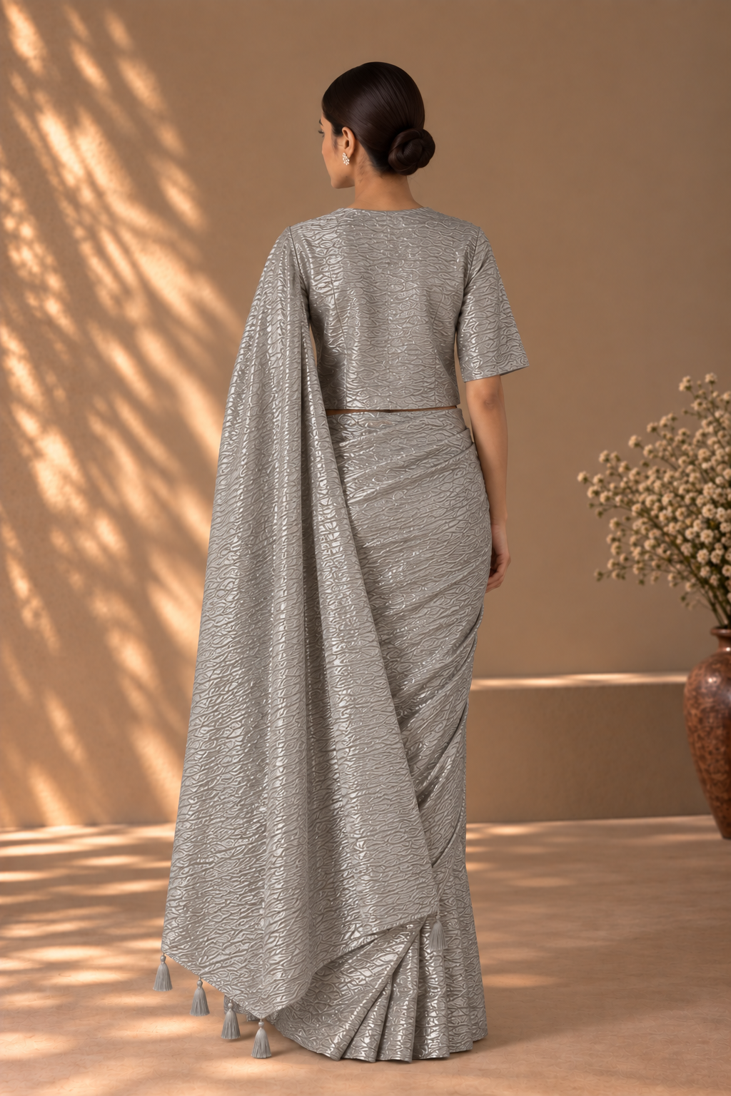 Silver Zari Sari