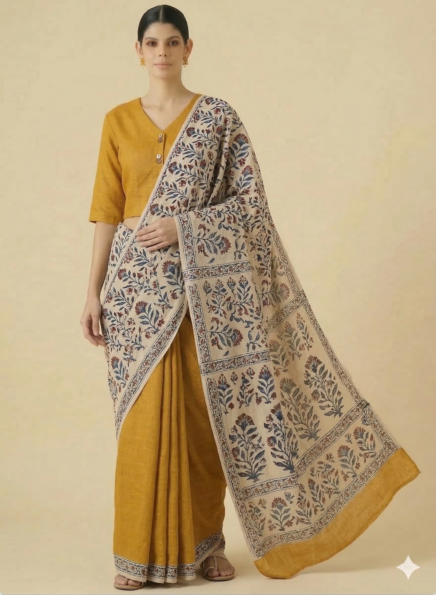 Mustard Cotton Blouse V Neck