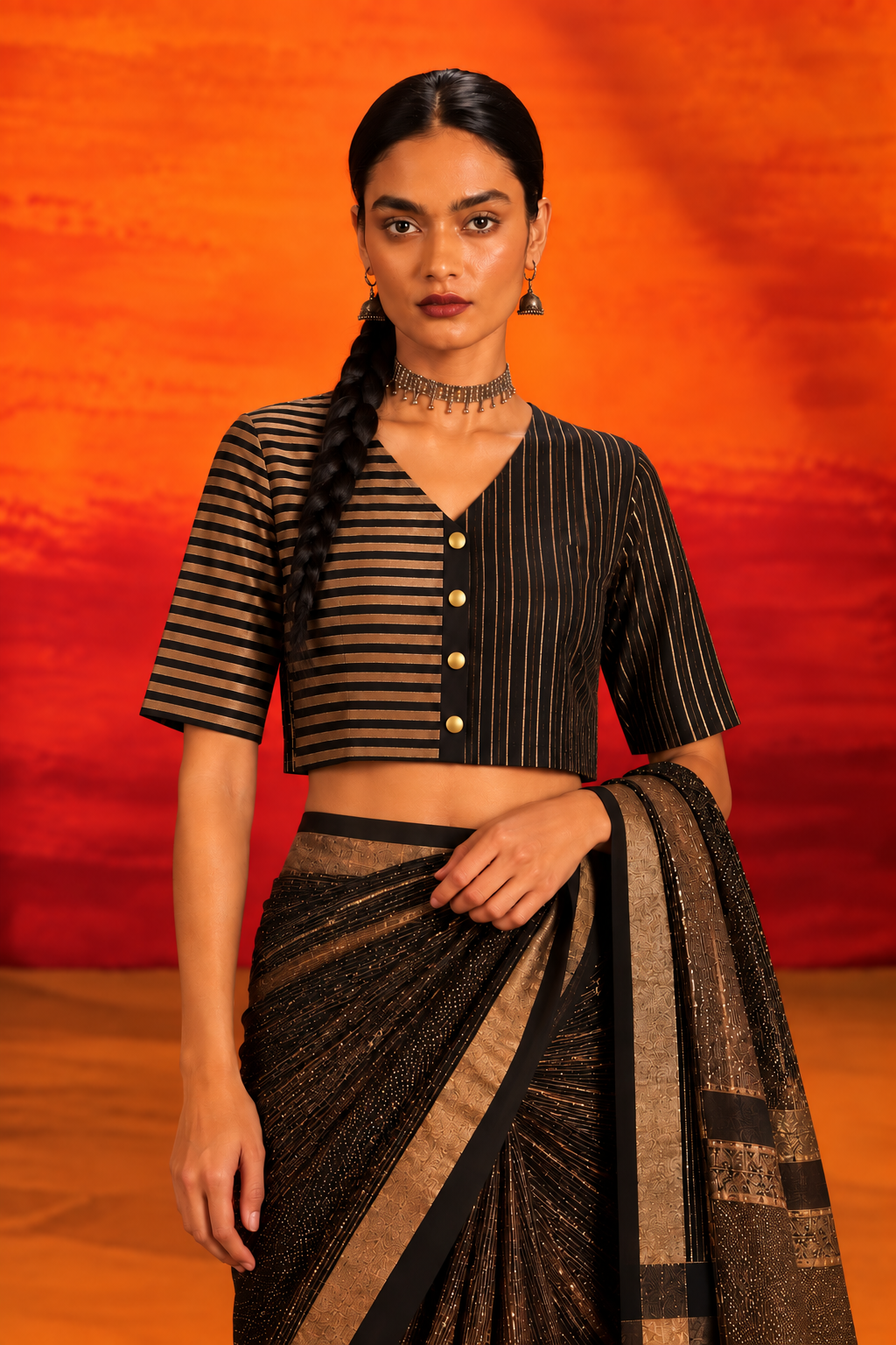 Black & Gold Handblock Printed Blouse