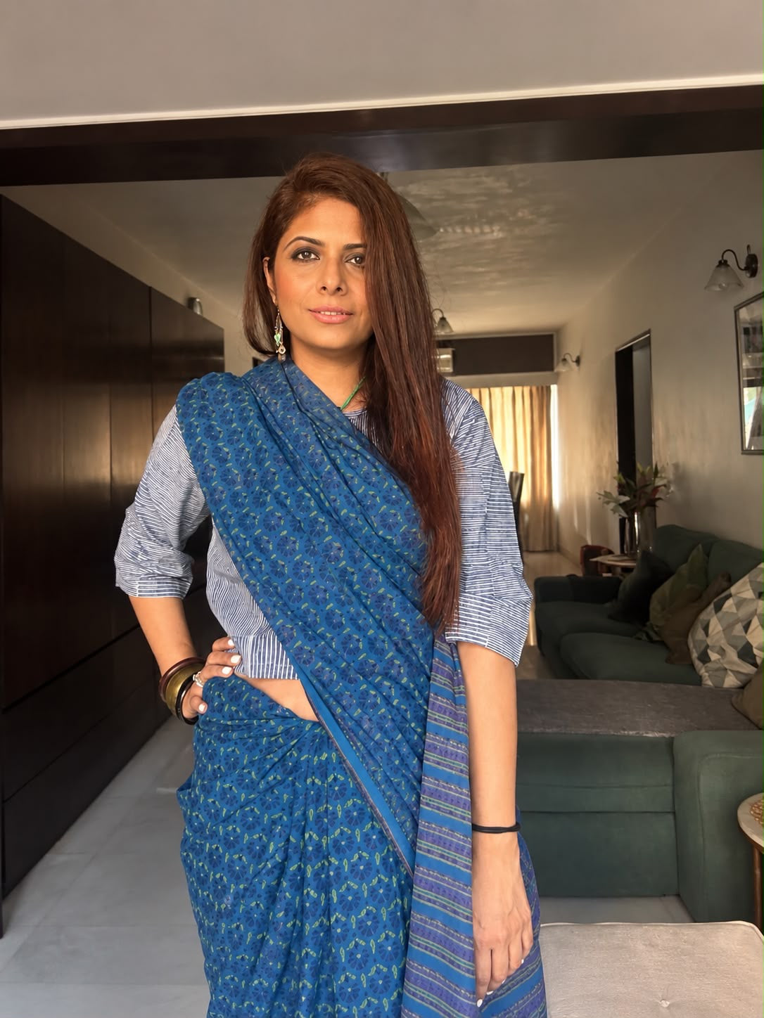 Blue Butis Cotton Saree
