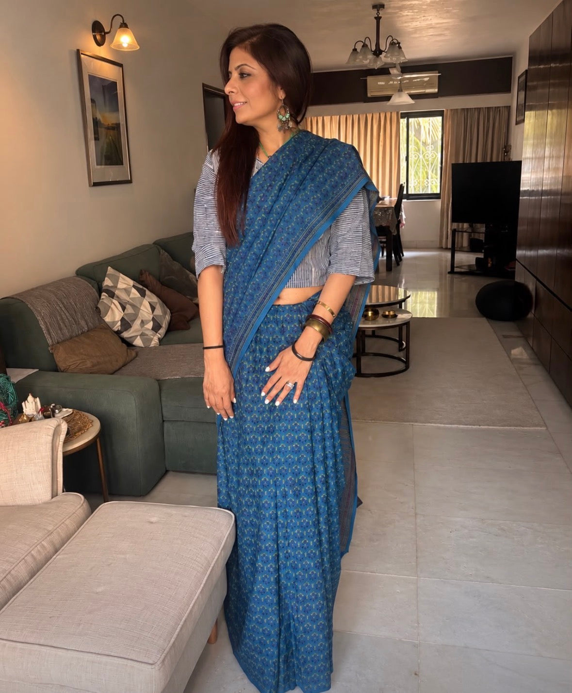 Blue Butis Cotton Saree