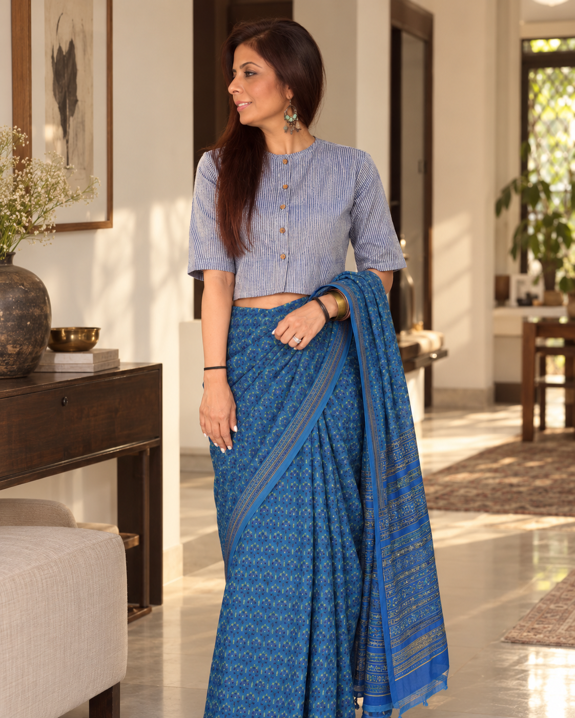 Blue Butis Cotton Saree