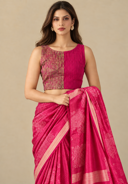 Sleevless Crushed Pink Cotton Blouse