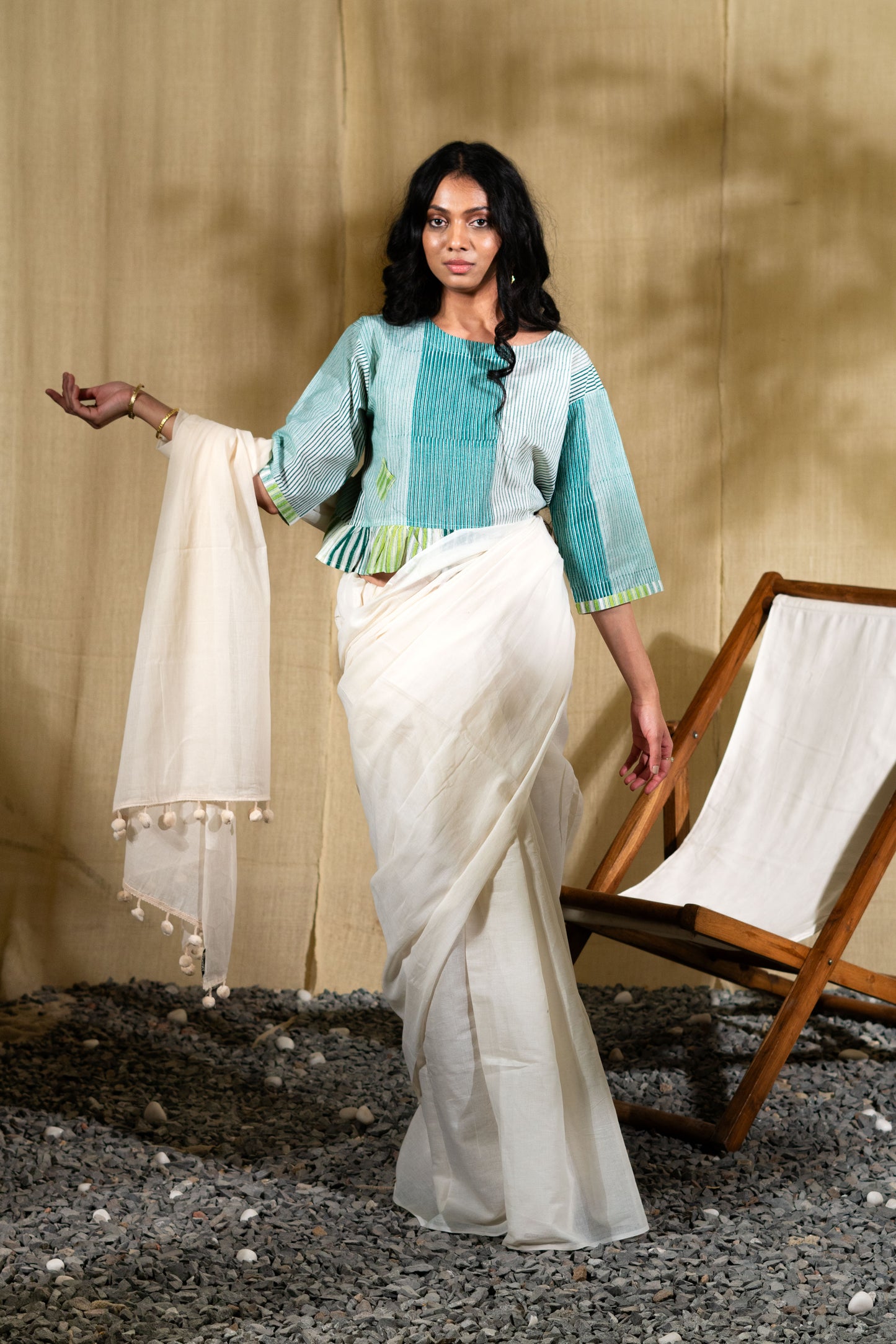 Multi Stripe Block Printed Cotton Blouse