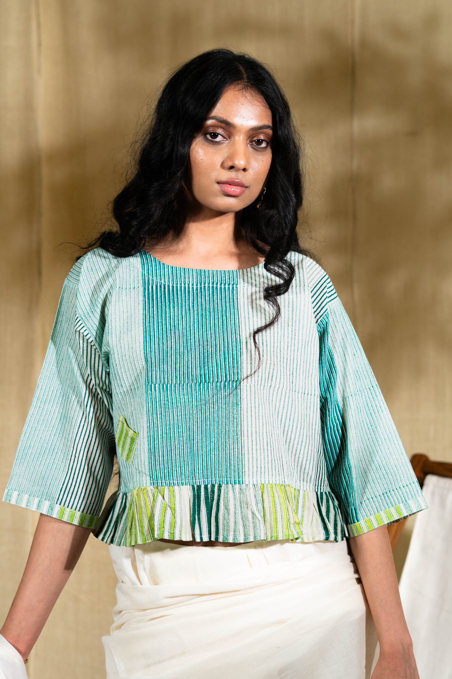 Multi Stripe Block Printed Cotton Blouse