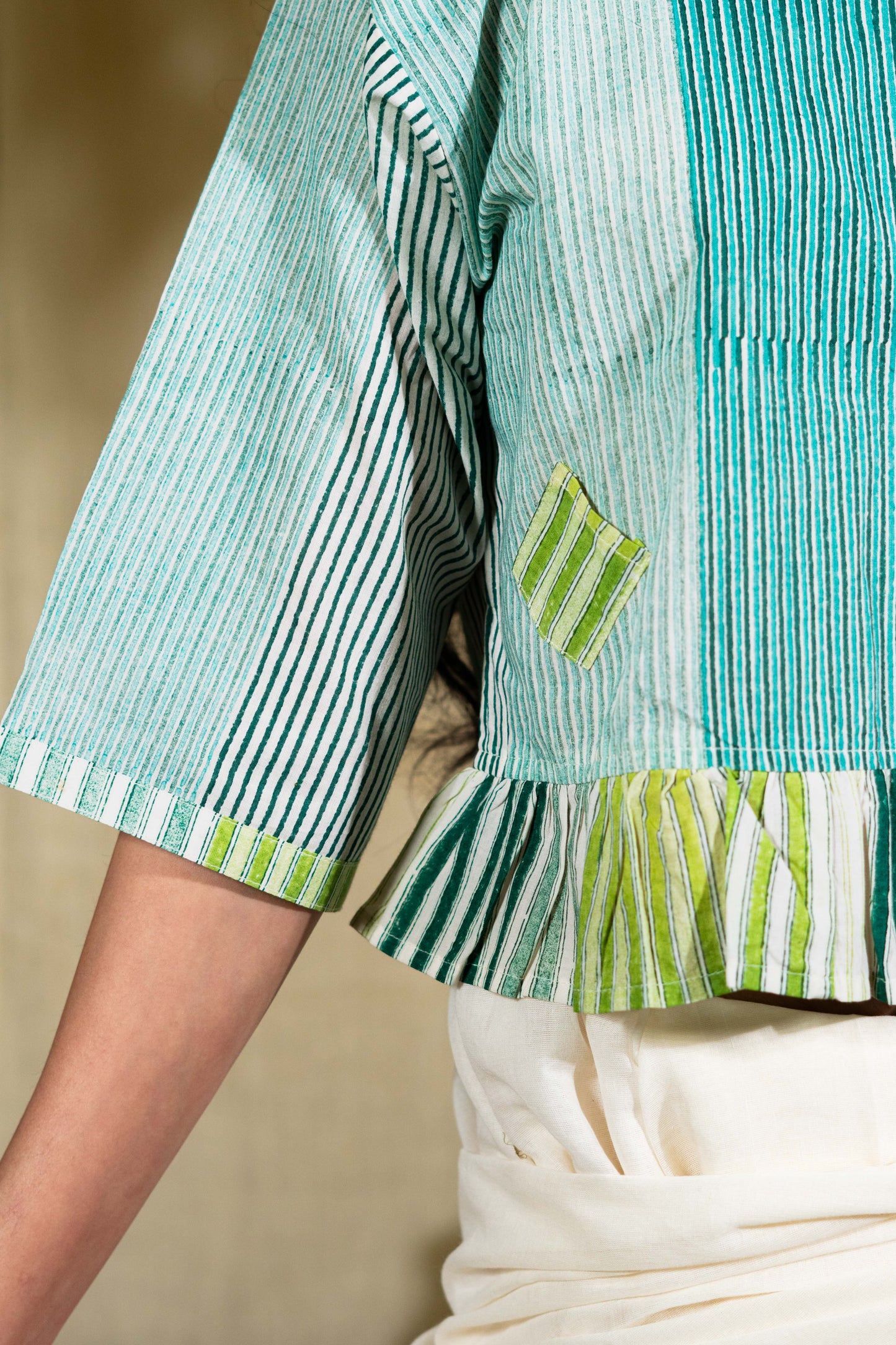 Multi Stripe Block Printed Cotton Blouse