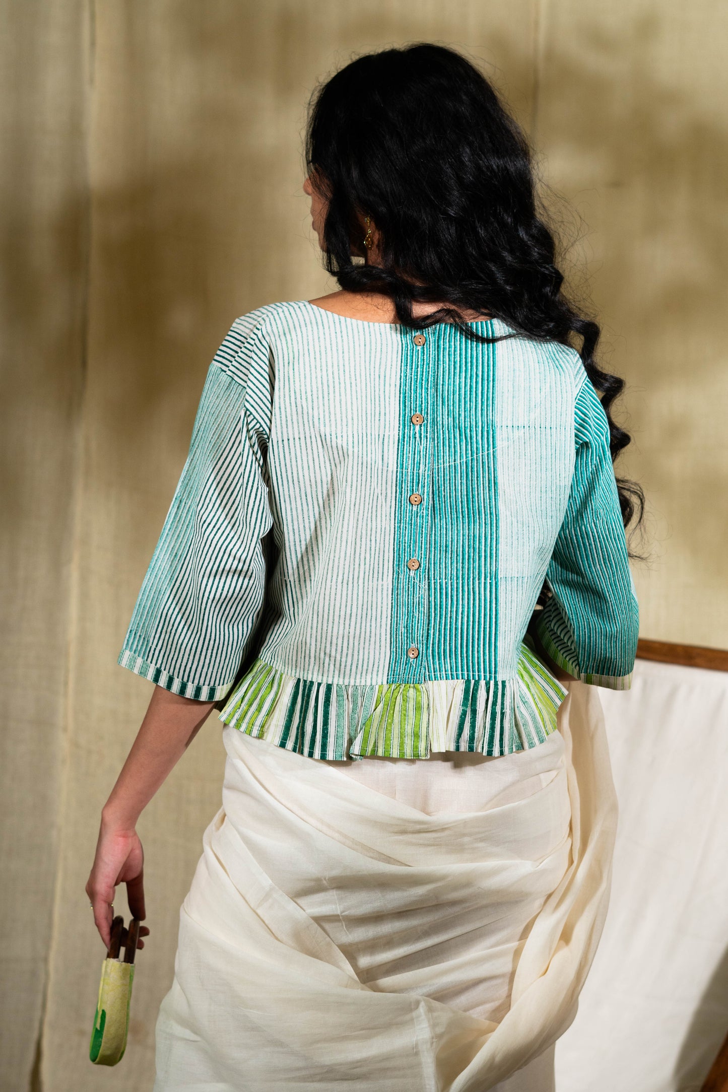 Multi Stripe Block Printed Cotton Blouse