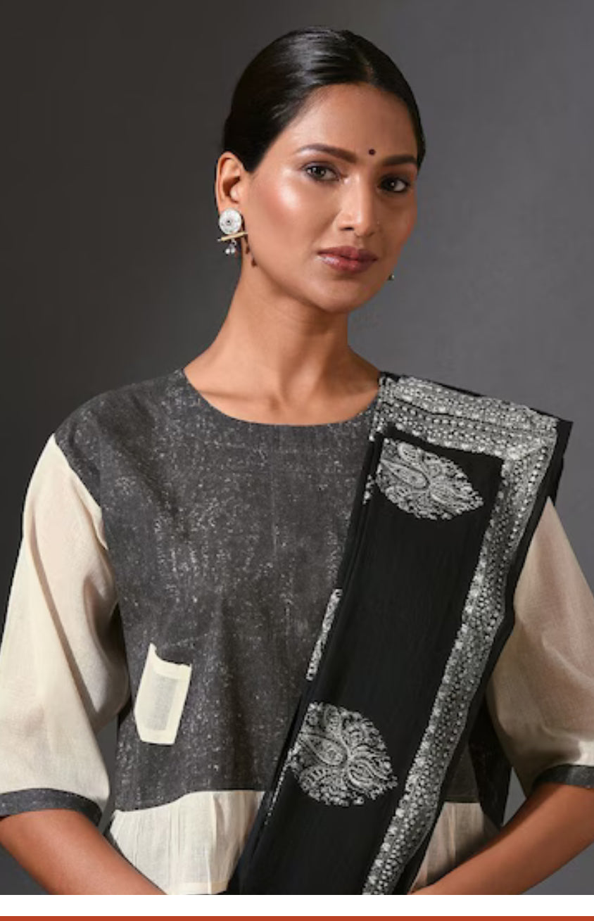 Black Frill Cotton Blouse