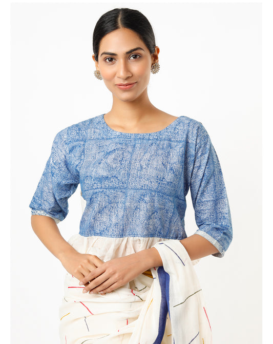 Indigo Frill Cotton Blouse