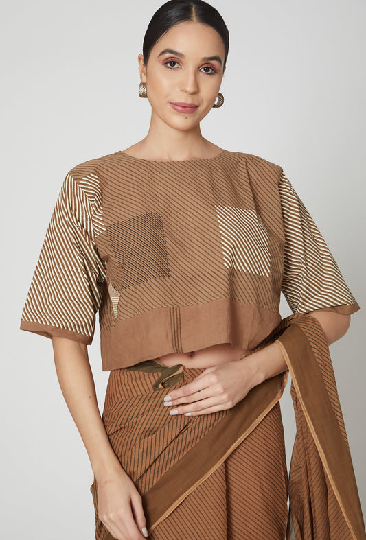 Brown Striped Cotton Blouse