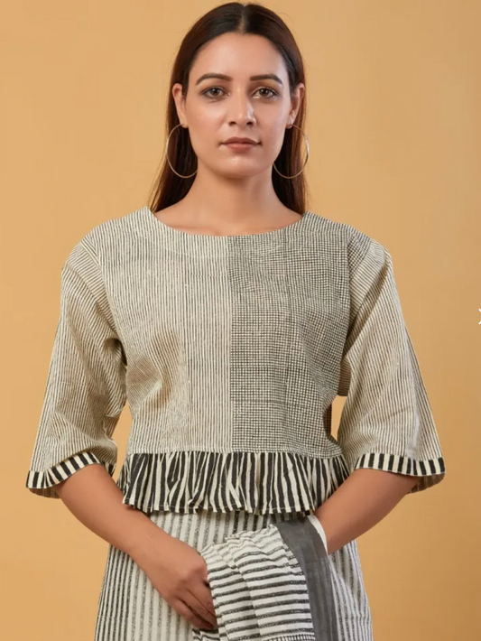 Check Black-White Blouse