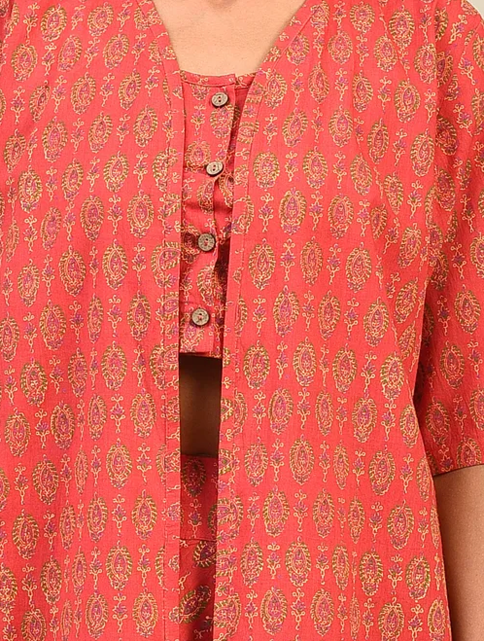 Red Hand block Printed Blouse