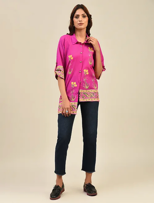 Pink Hand block Printed Cotton Shirt