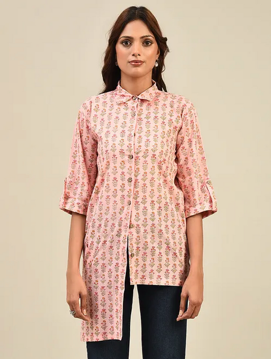 Light Pink Hand block Printed Cotton Shirt