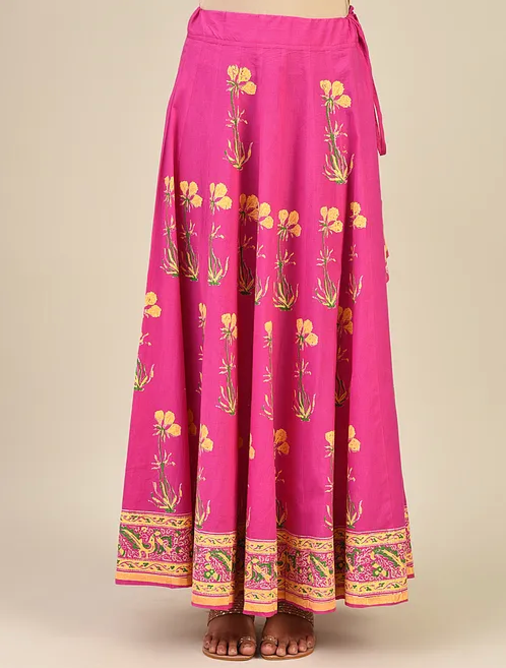 Pink hand-block Printed Cotton Lehenga with Blouse and Dupatta/Cape (set of 3)