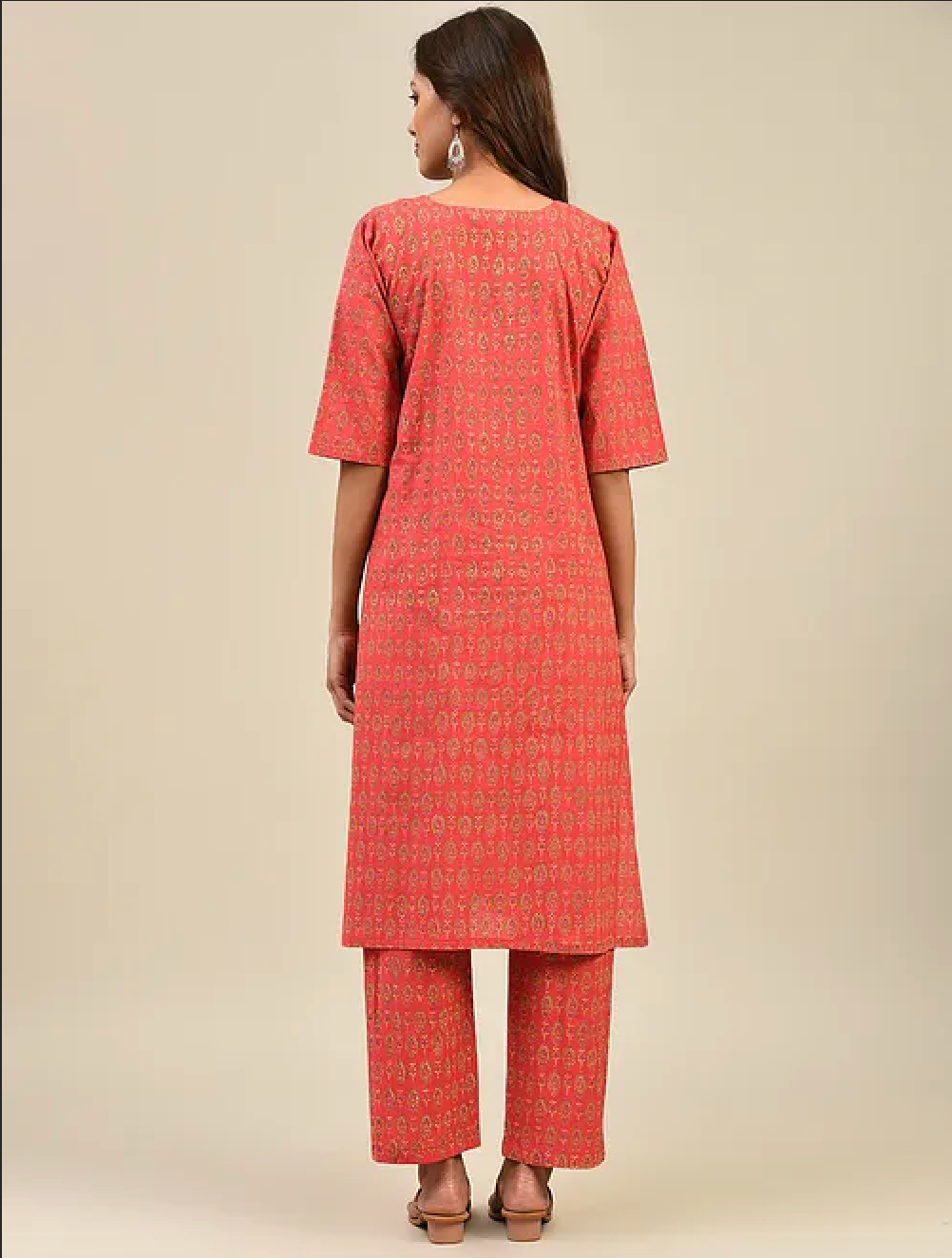 Red Hand Block Printed Cotton Pants