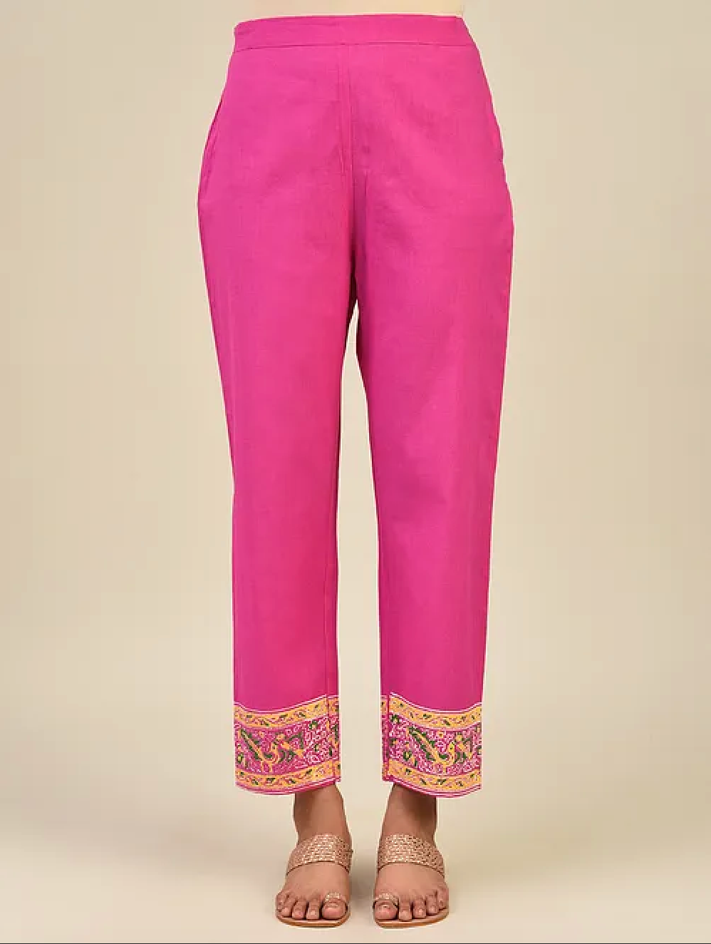 Pink Hand Block Printed Cotton Pants