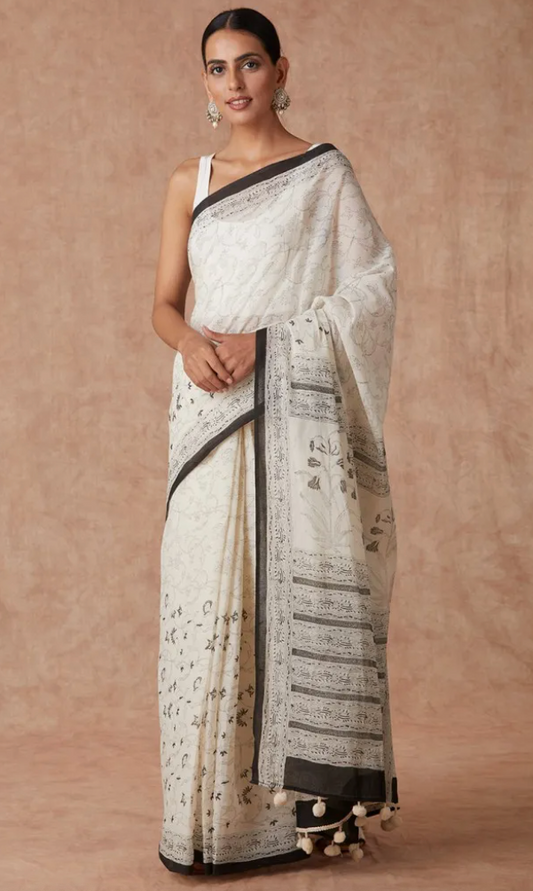 Off White Mughal Jaal Cotton Saree