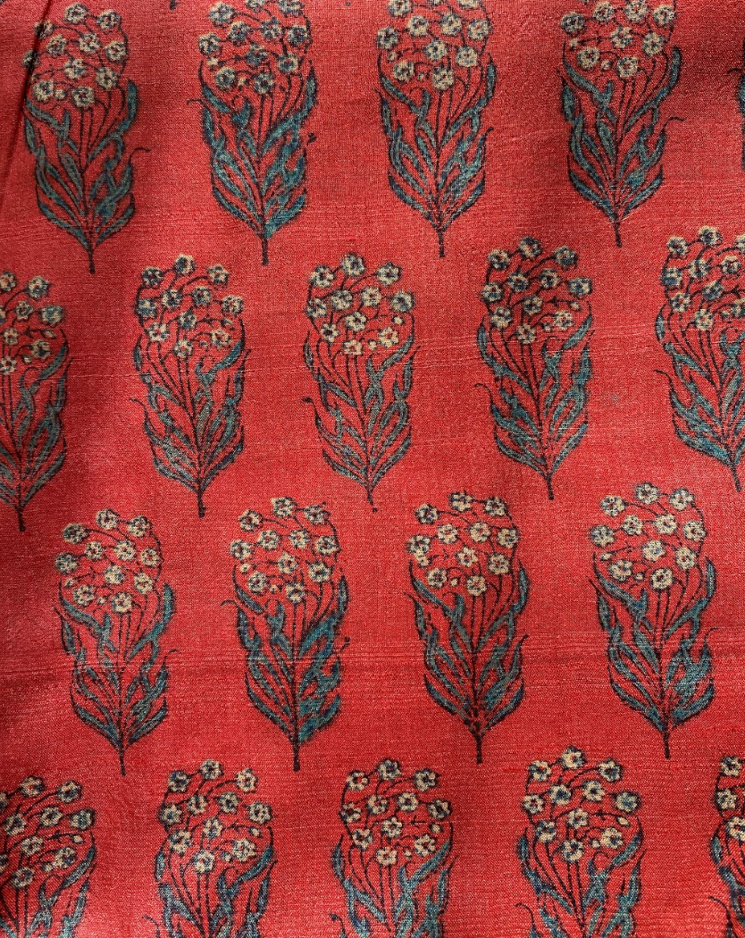 Red 100 % Pure Tussar Handblock Printed Fabric