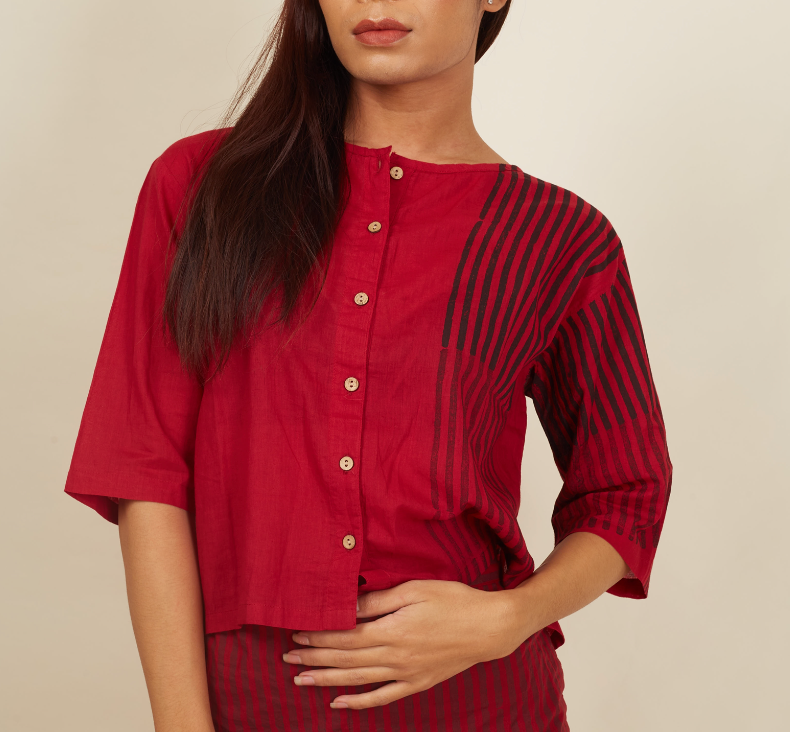 Red Stripe Cotton Blouse