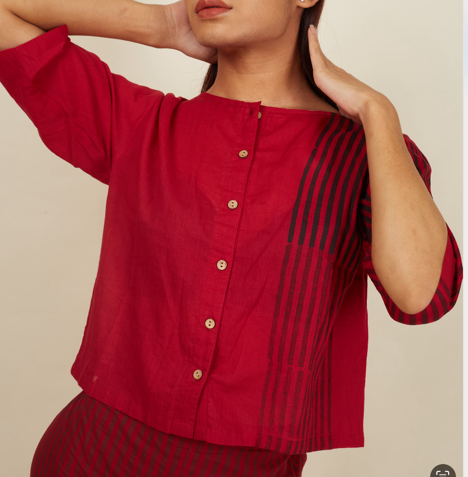 Red Stripe Cotton Blouse