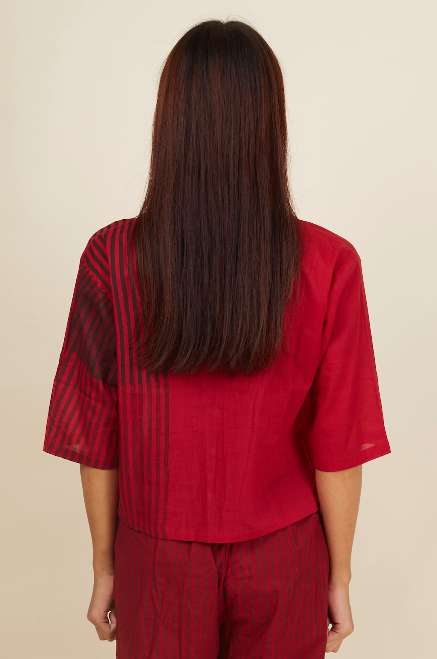 Red Stripe Cotton Blouse