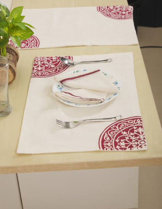 Rangoli Side Maroon Table Mat Sets with Napkins