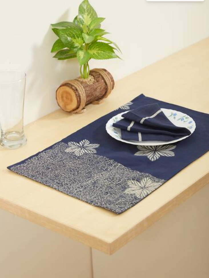 Rangoli Blossom Navy Table Mat Sets with Napkins