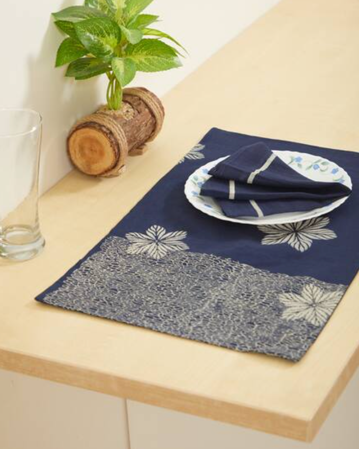 Rangoli Blossom Navy Table Mat Sets with Napkins