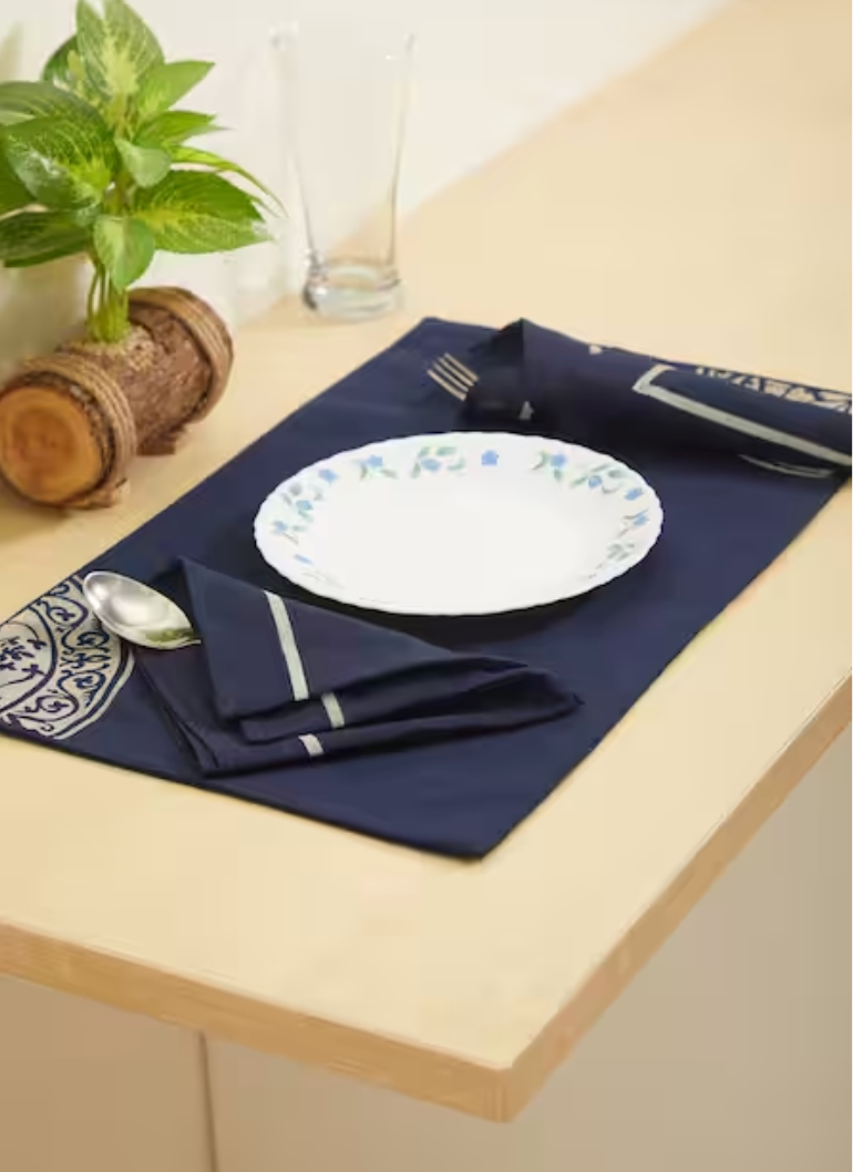 Rangole Navy Blue Table Mat Sets with Napkins