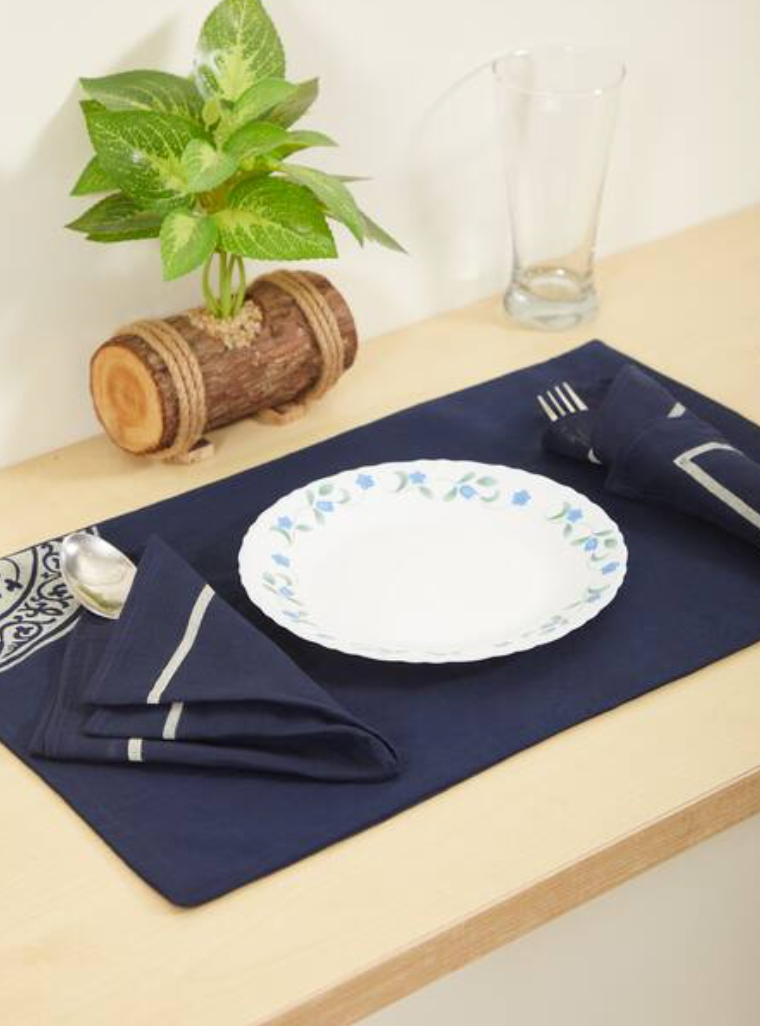 Rangole Navy Blue Table Mat Sets with Napkins