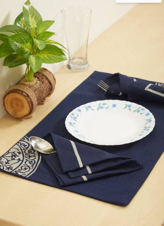 Rangole Navy Blue Table Mat Sets with Napkins