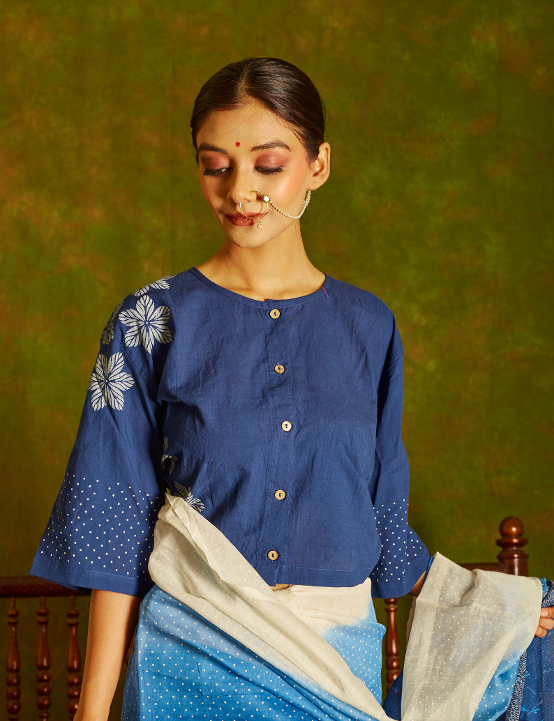 Blue Printed Block Printed Cotton Blouse