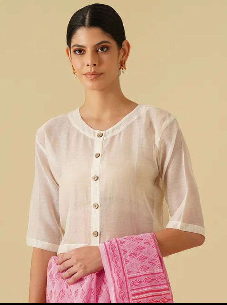 Off White Chanderi Blouse with Lining