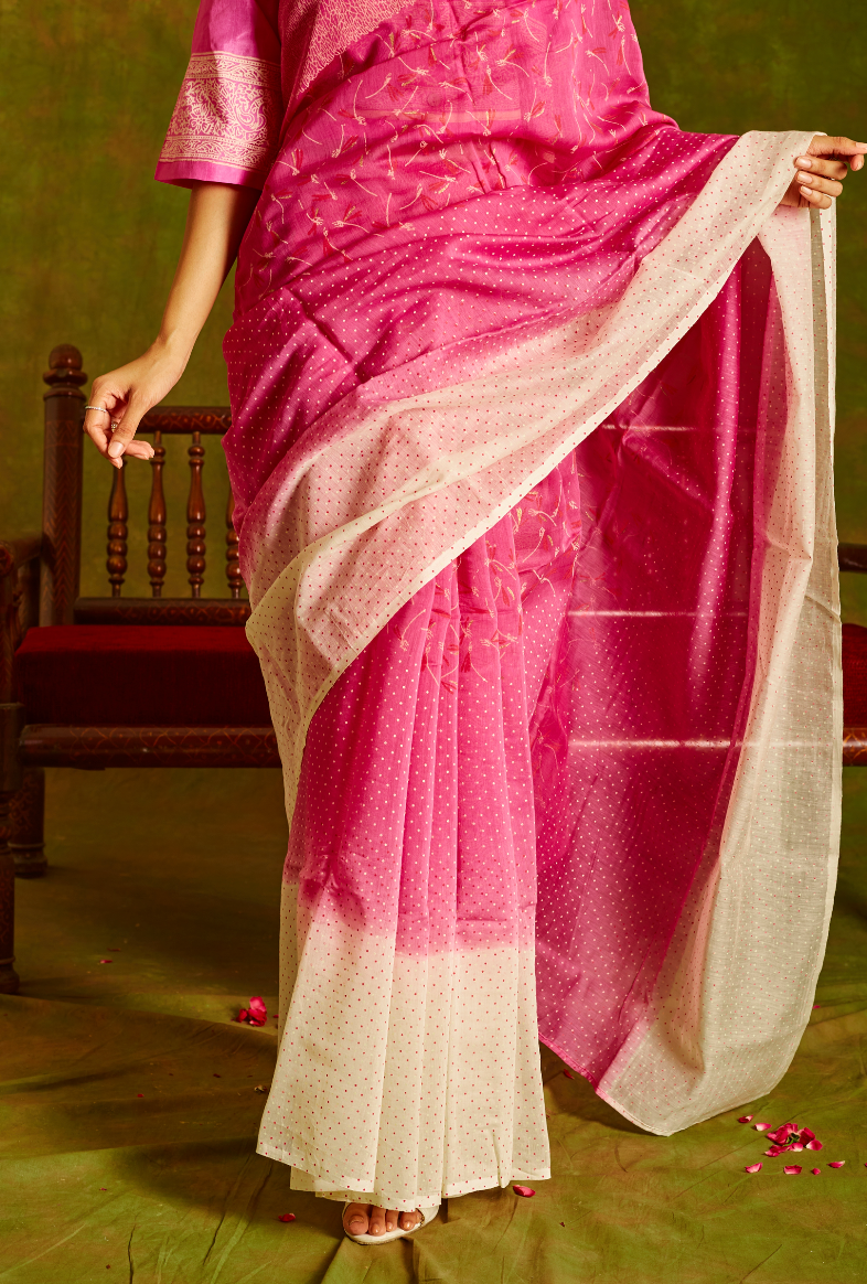 Noori Chanderi Pink Ombre Saree