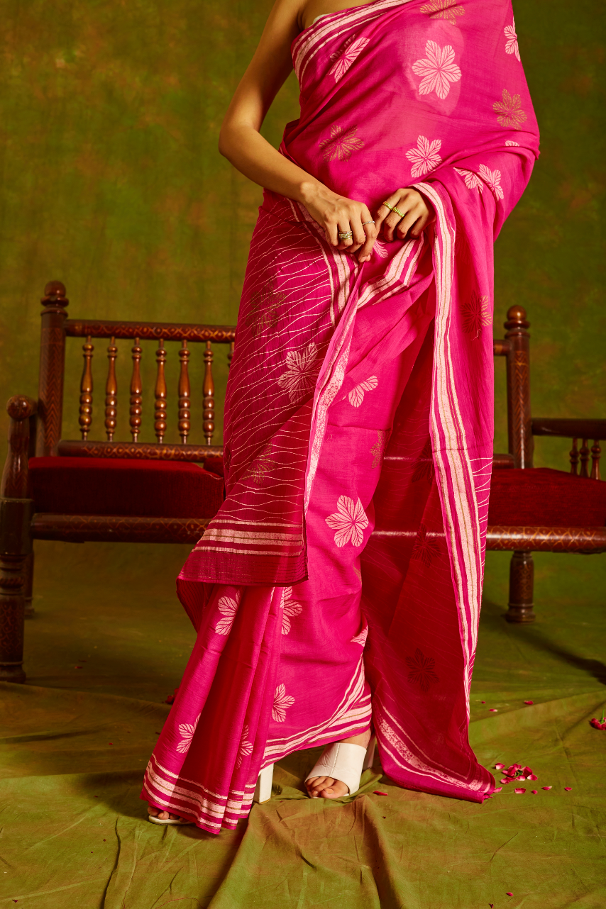 Jashn Noorai Gulaabi Cotton Saree