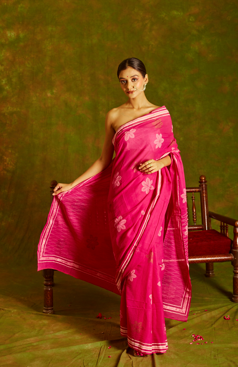 Jashn Noorai Gulaabi Cotton Saree