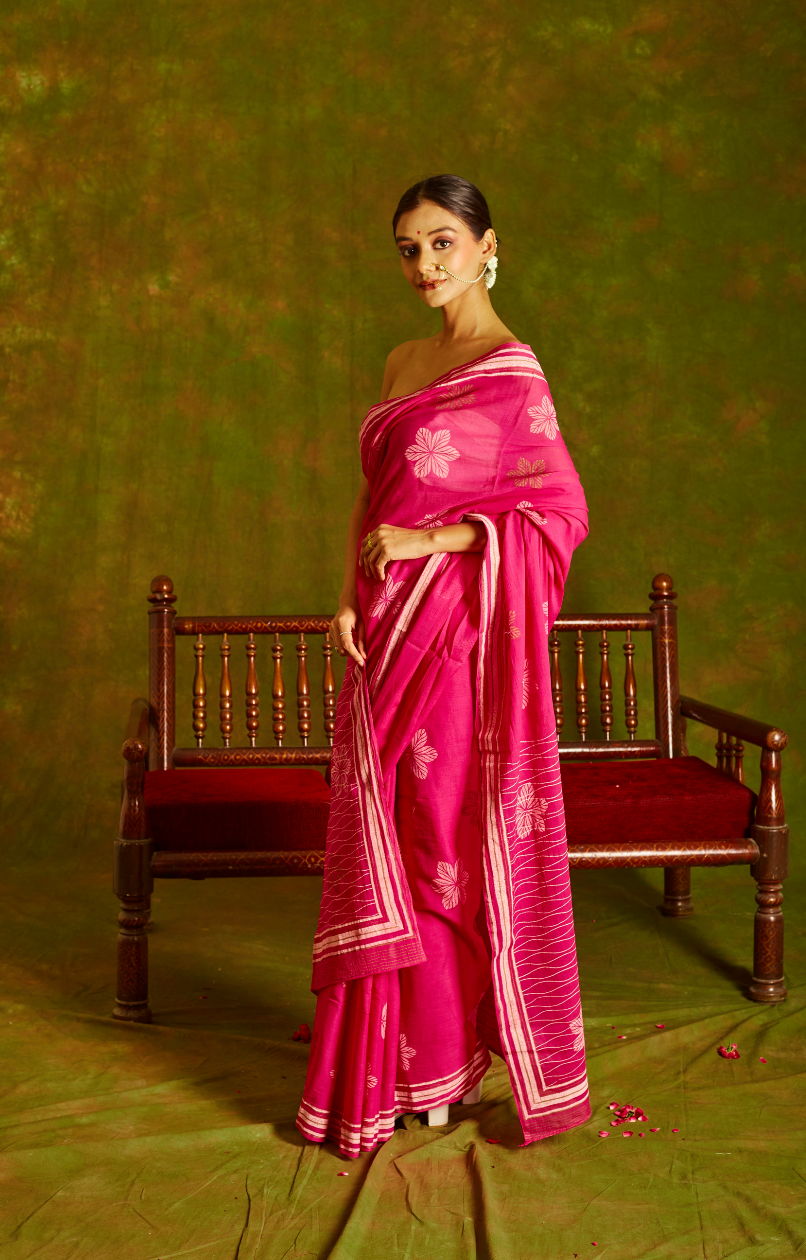 Jashn Noorai Gulaabi Cotton Saree