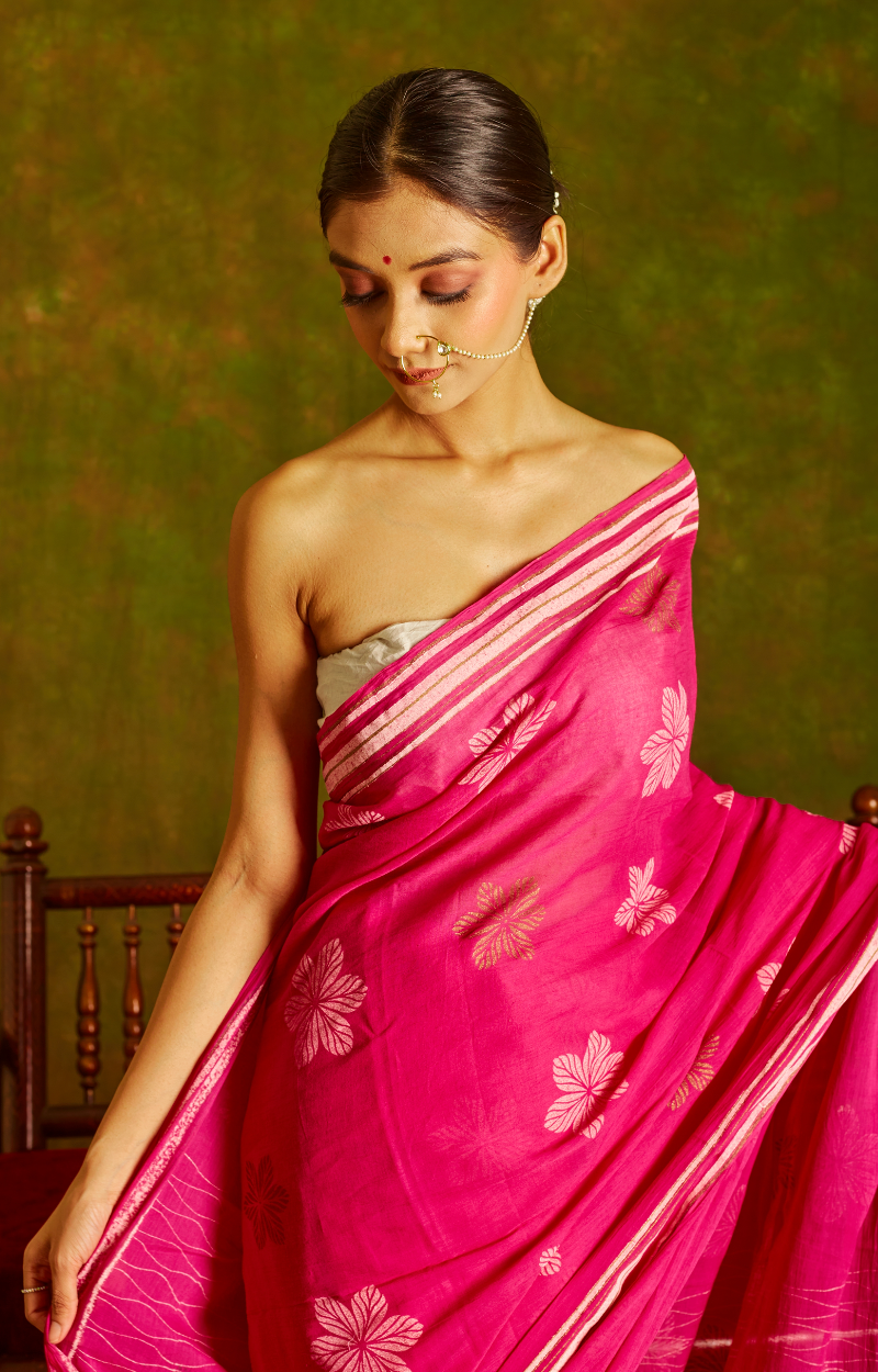 Jashn Noorai Gulaabi Cotton Saree