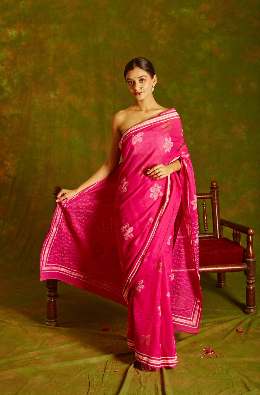 Jashn Noorai Gulaabi Cotton Saree