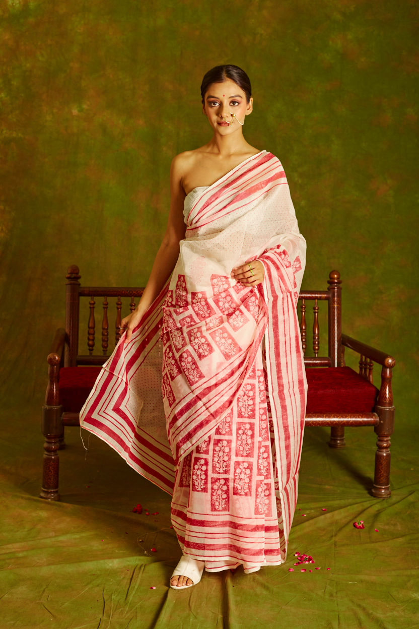 Gulal Chanderi Floral Saree