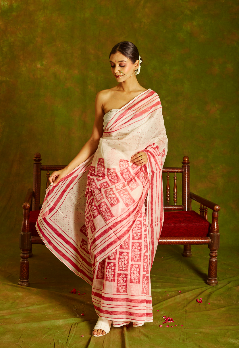 Gulal Chanderi Floral Saree