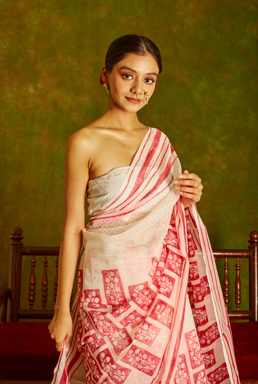 Gulal Chanderi Floral Saree