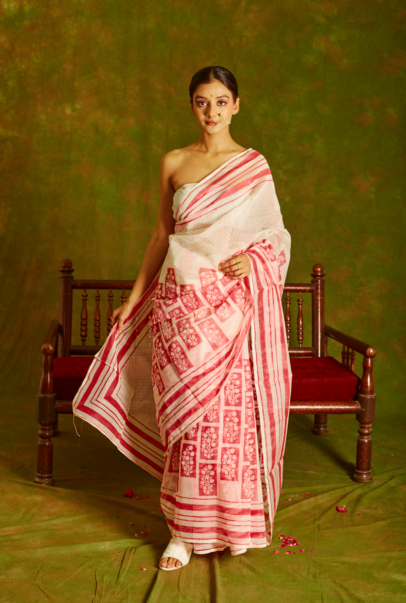 Gulal Chanderi Floral Saree