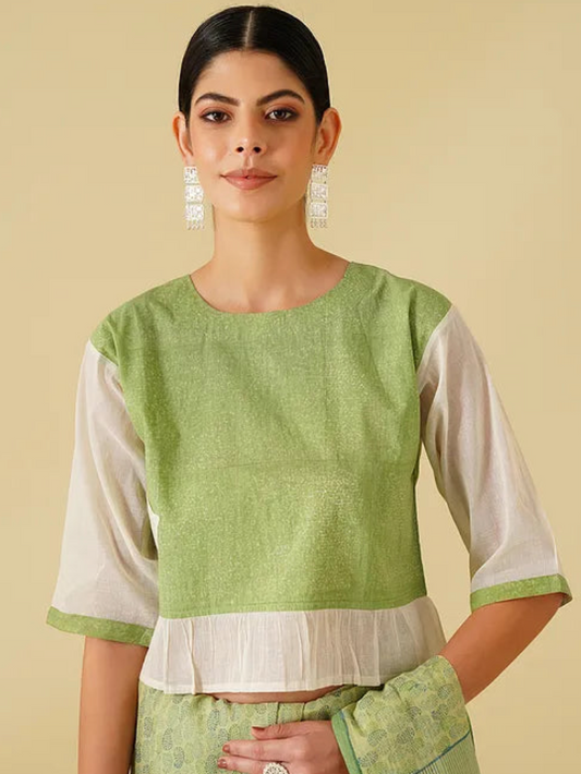 Green Frill Cotton Blouse