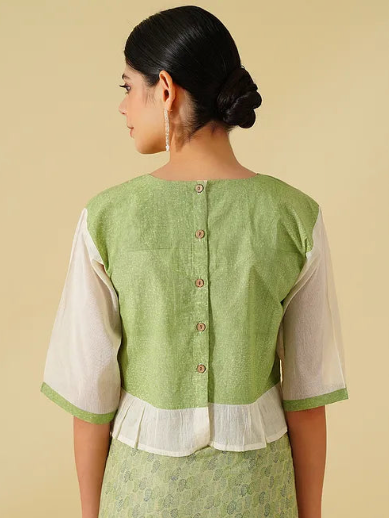 Green Frill Cotton Blouse