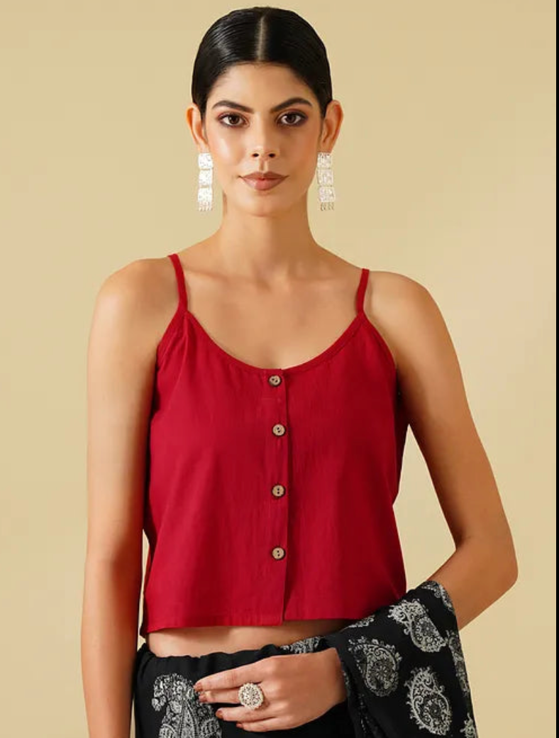 Red Cotton Strap Blouse